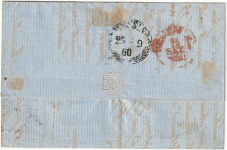 1860 24 Set 10 gr. + 1 gr. Doppia Incisione Pos.10 Sass 11+4b/f su lettera da Napoli x Messina f.Chiav. rara