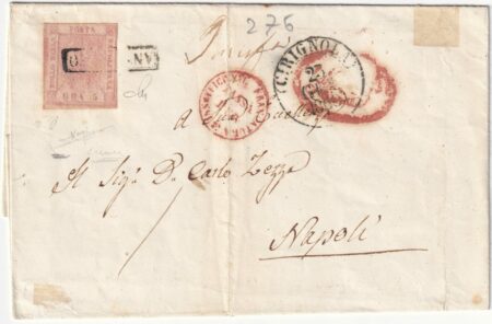 1860 25 Gen 5 gr. Doppia Incisione carta crema Sass 8e su sovr. da Cerignola x Napoli Insuff. f. Ray, Palermo rara