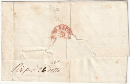 1860 25 Gen 5 gr. Doppia Incisione carta crema Sass 8e su sovr. da Cerignola x Napoli Insuff. f. Ray, Palermo rara