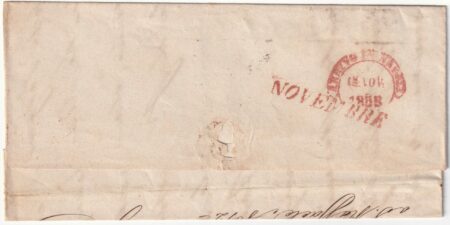 1858 18 Nov 2 gr. BT parz. capovolto con Filigrana lettere Sass 7o su sovr. non compl. da Foggia x Napoli molto rara