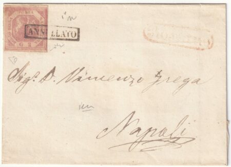 1858 12 Ott 2 gr. Giglio invertito Sass 5c molto ben marginato su sovr. da Rossano x Napoli f. ED