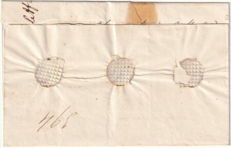 1858 27 Sett 2 gr. Carta Sottile striscia di 3 Sass 5h su assicurata da Cosenza x Napoli f. AD, Sorani rarissima