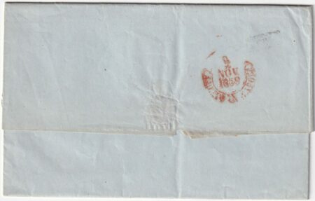 1859 30 Ott 2 gr. Sass 5c marginato su lettera da Monopoli azzurro Pt.4 x Napoli f. Ray