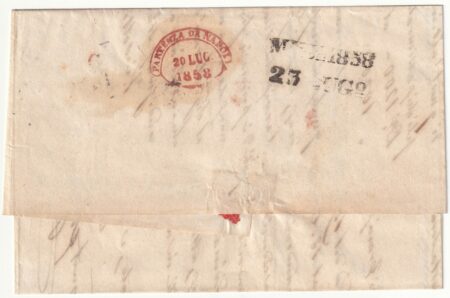 1858 20 Lug 1 gr.+ 10 gr. filigrana Bdf Sass 3+10b Fil. su lettera da Napoli “Col Vapore” x Messina