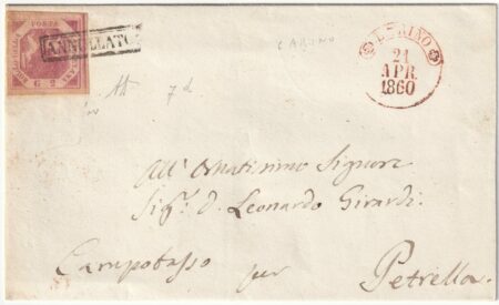 1860 21 Apr 2 gr. Sass 7d ben marginato su sovr. da Larino Pt.5 x Petrella f.AD Spl