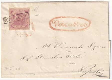 1858 30 Set 2 gr. Sass 5d grandi margini su sovr. da Nicastro x Napoli f.AD. Bott Lusso