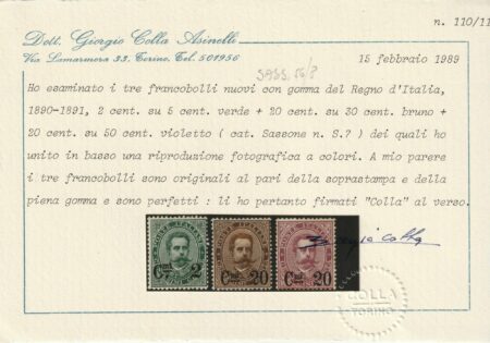 1890/91 – Umberto Soprastampati Serie Completa rara Certificata – Sassone S.7