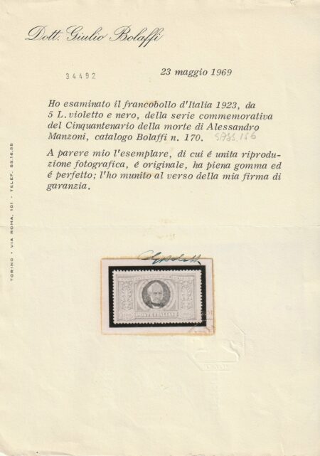 Manzoni Serie Completa integra rara Certificato – Sassone S.29