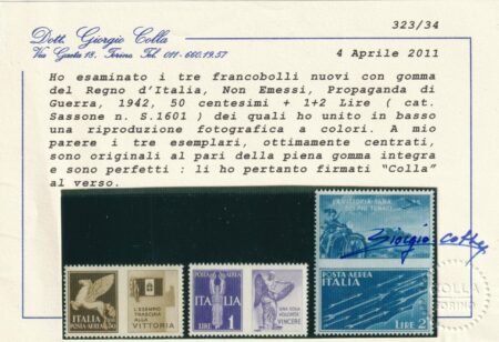 PdG Non Emessa Serie Completa Sass S.1601 MNH** Certificata Colla