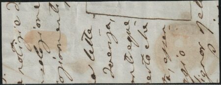 I Em. 1 + 6 b. usati su frammento con annullo azzurro di Russi Pt.12 raro periziato – Sassone n.2+7a