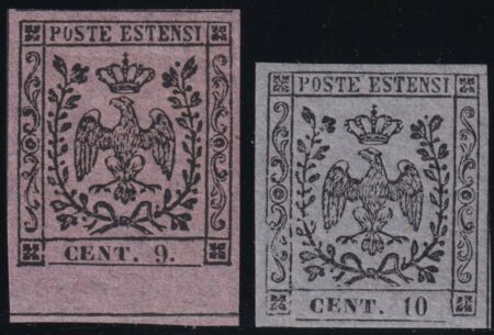 Giornali 9 c. + 10 c. Sass 3 MNH** f. G.Bolaffi + 4 MVLH* Cert. Giulio Bolaffi