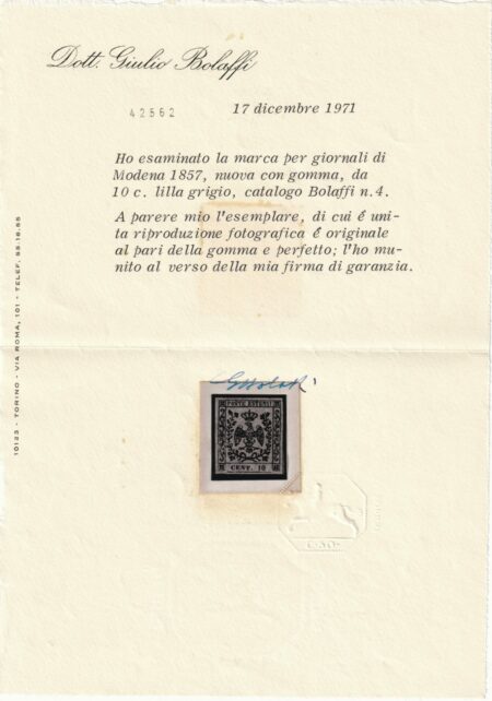 Giornali 9 c. + 10 c. Sass 3 MNH** f. G.Bolaffi + 4 MVLH* Cert. Giulio Bolaffi