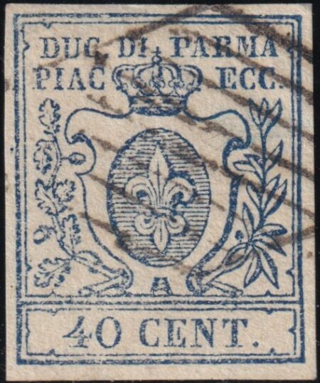 III^ Em. 40 c. azzurro scuro Zero largo Sass 11a usato ben marginato f.G.Bolaffi, AD, Bol Spl