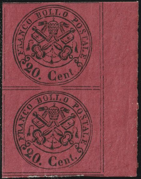 II^ Em. 20 c. rosso bruno coppia Sass 18 Bdf integra MNH** Lusso