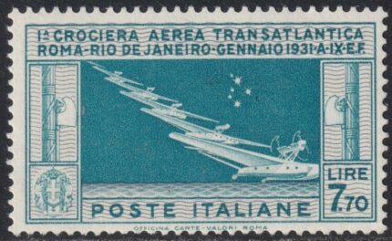 Italia Regno 1930 – Posta Aerea Balbo 7,70 l. celeste e grigio integro raro Certificato – Sassone n.25
