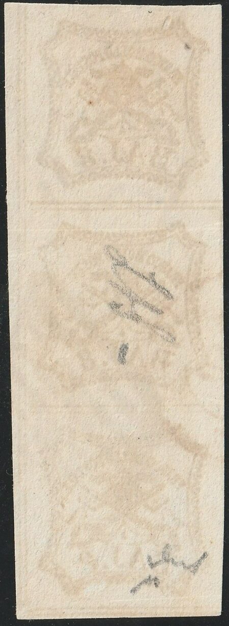 I^ Em. 8 b. striscia di 3 verticale Sass 2 usata ben marginata f. Chiav