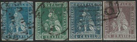I^ Em. Serie di 4 valori dal 2 cr. al 9 cr. Sass 5d/8 usati grandi margini lusso