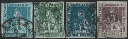 I^ Em. Serie di 4 valori dal 2 cr. al 9 cr. Sass 5d/8 usati grandi margini lusso