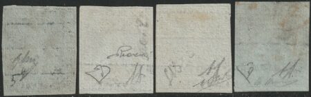 I^ Em. Serie di 4 valori dal 2 cr. al 9 cr. Sass 5d/8 usati grandi margini lusso