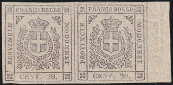 Governo Provvisorio 20 c. lilla gr. ch. coppia Sass 16 Bdf MNH** ben marginata rara lusso f.Em.D