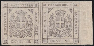 Governo Provvisorio 20 c. lilla gr. ch. coppia Sass 16 Bdf MNH** ben marginata rara lusso f.Em.D